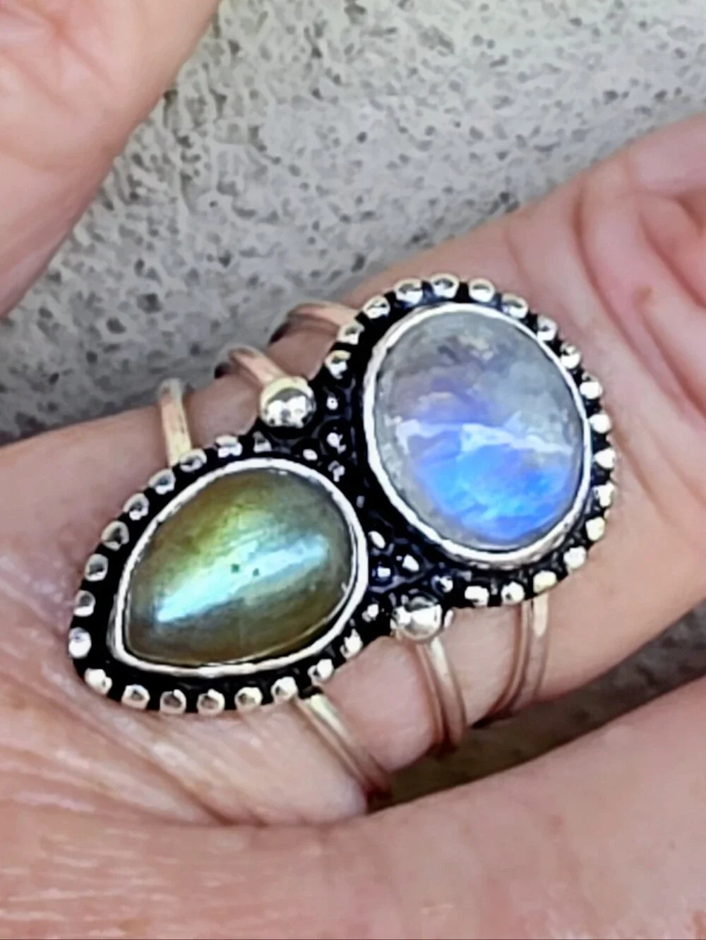 Rainbow Moonstone & Labradorite Gemstone Ring In 925 Sterling Silver (7)